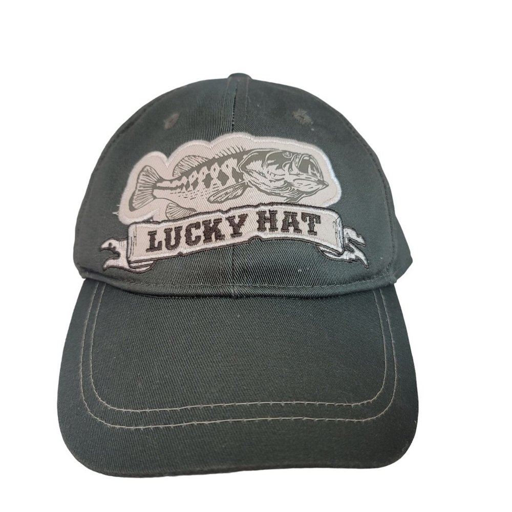 lucky fishing bass baseball hat. olive green snap back  cap one size